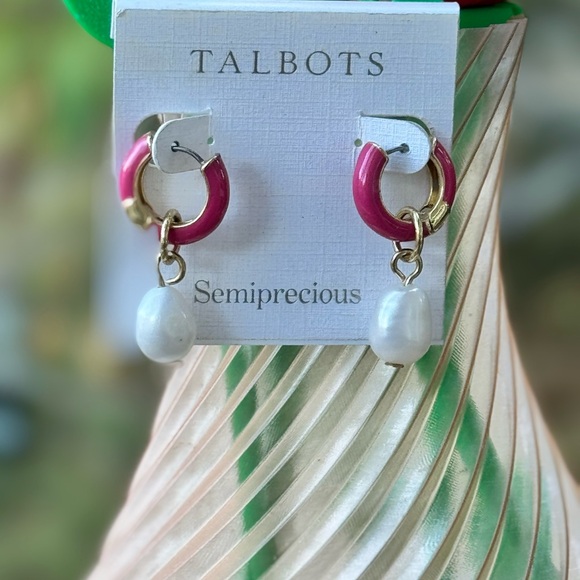💗 Talbots Pink Hoop & Pearl Drop Earrings - Picture 4 of 6